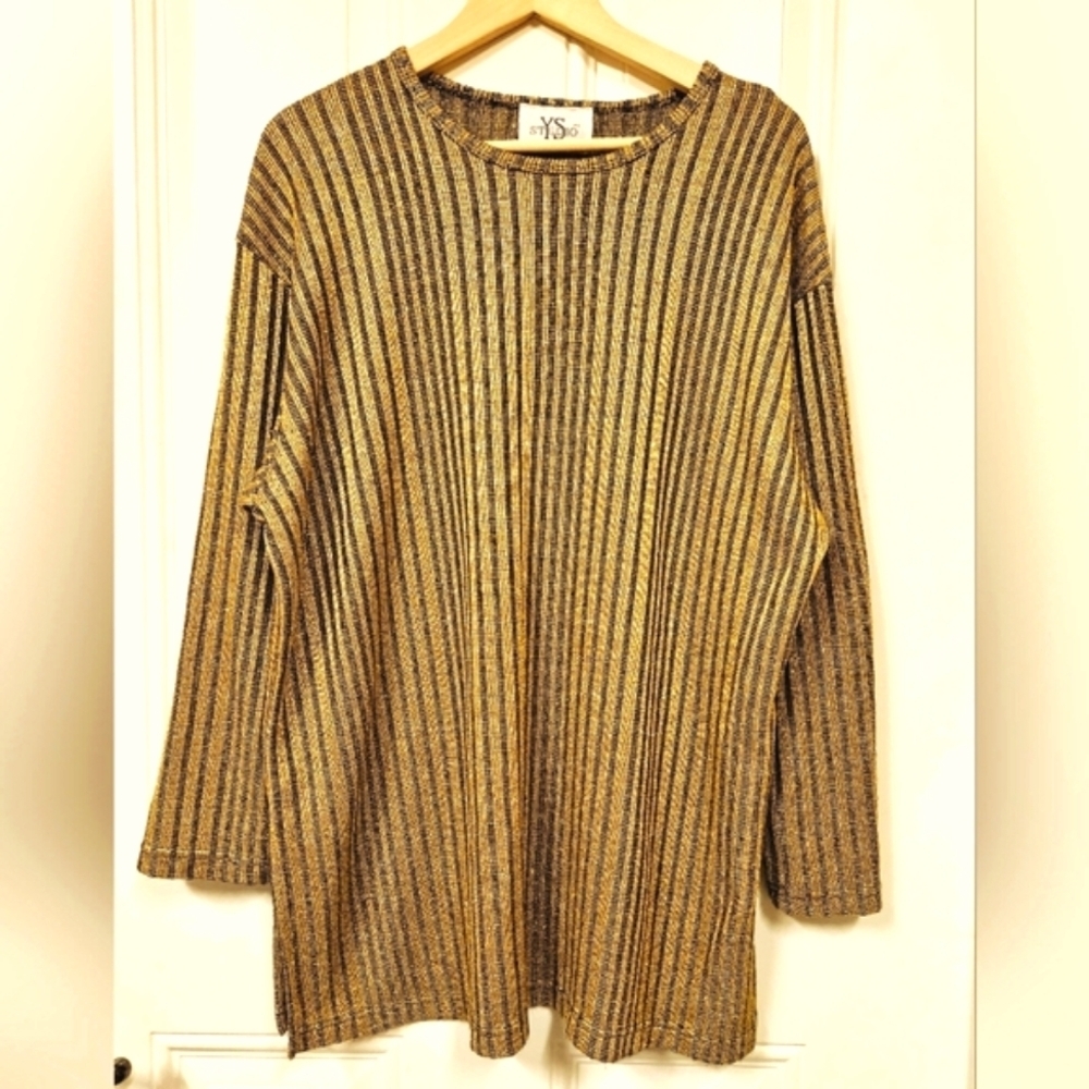 Vintage YS studio black gold Metallic stripe sparkly tunic blouse size 2X